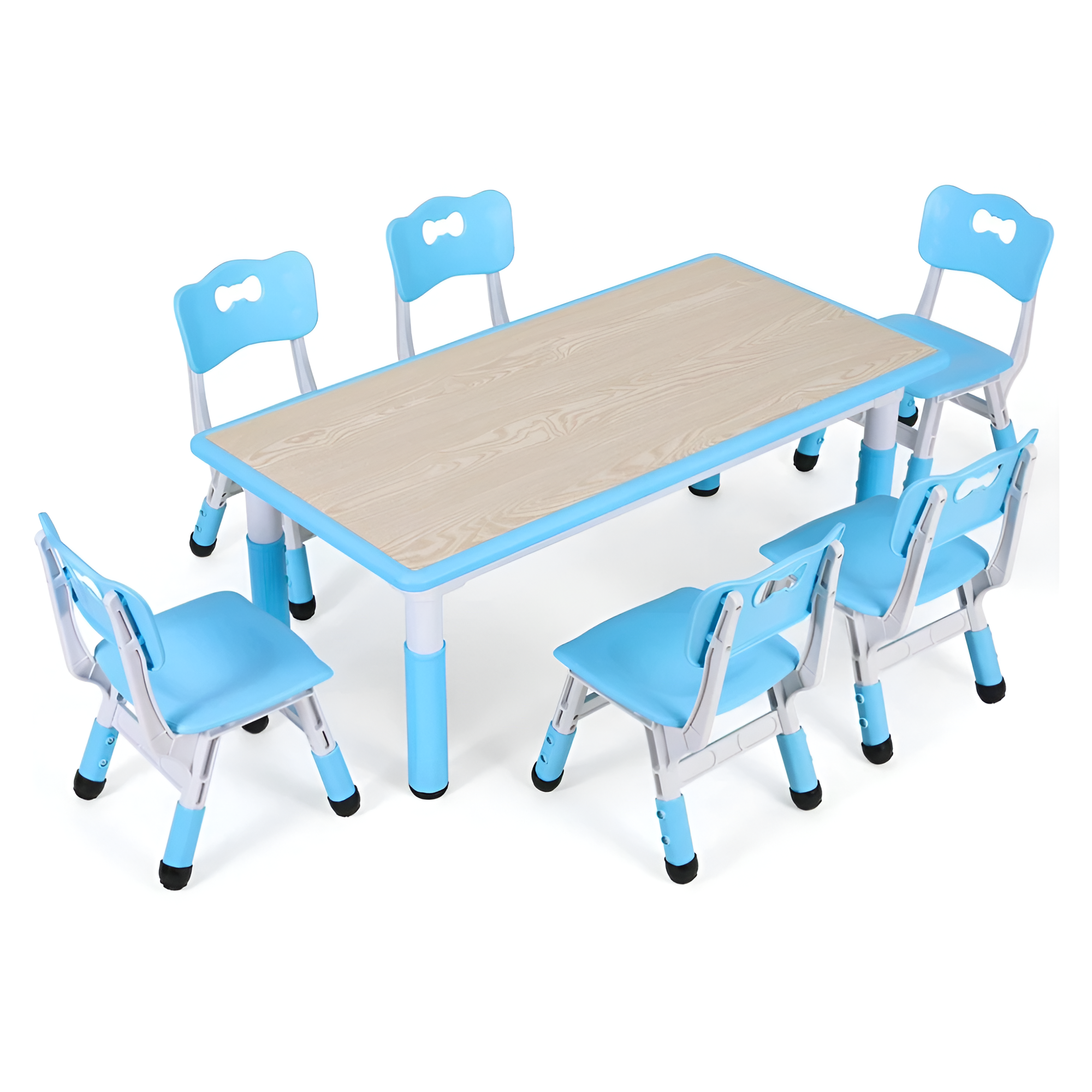 Kids Adjustable Table And 6 Chairs Set
