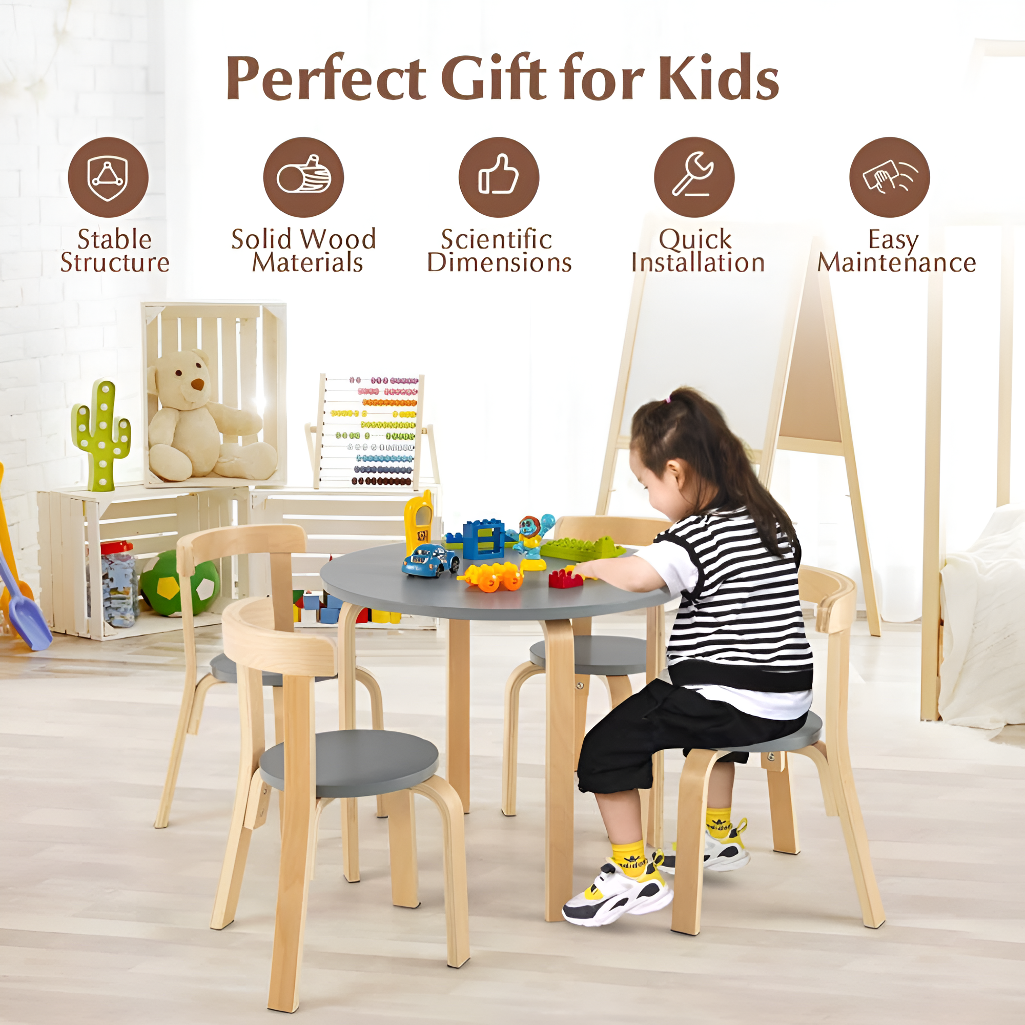 5 Piece Kids Wooden Curved Activity Table And Chair Set