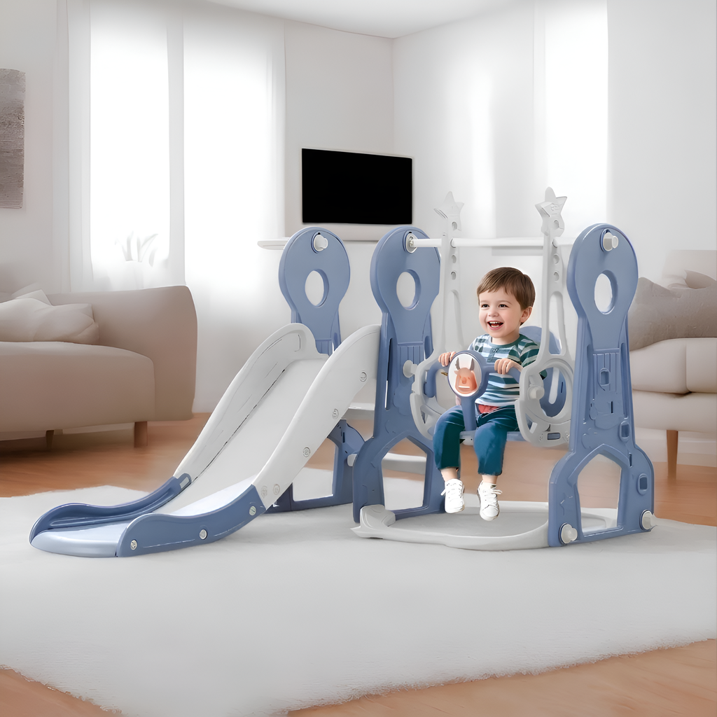 Kids 4 In 1 Swing And Slide Set With Basketball Hoop