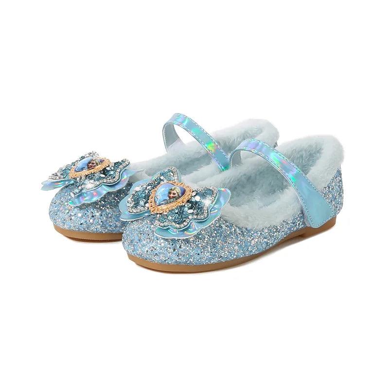 Winter Flats for Girls Sparkling Bow Glitter Shoes with Warm Lining