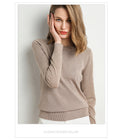 Women's Oatmeal Crew Neck Knit Sweater Slim Fit Long Sleeve Cashmere Blend Pullover