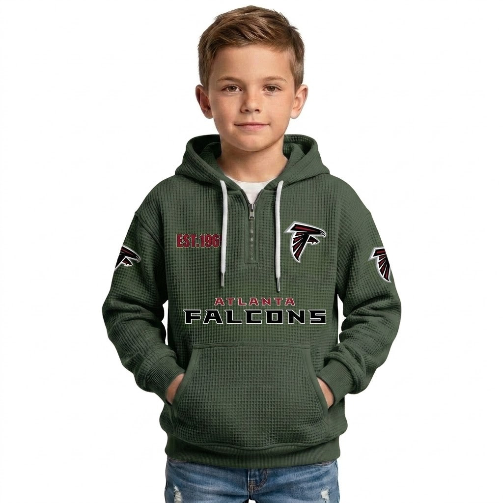 Atlanta Falcons EST 1965 Printed Quarter Zip Waffle Kids Football Hoodie