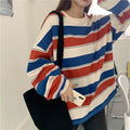 Women's Striped Crewneck Sweatshirt Casual Long Sleeve Pullover