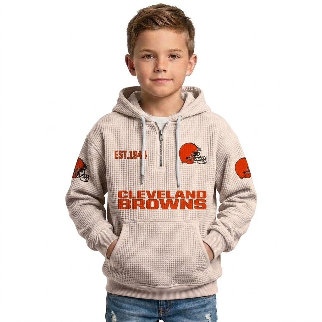 Kids Waffle Quarter Zip Hoodie With Vintage Sports Design