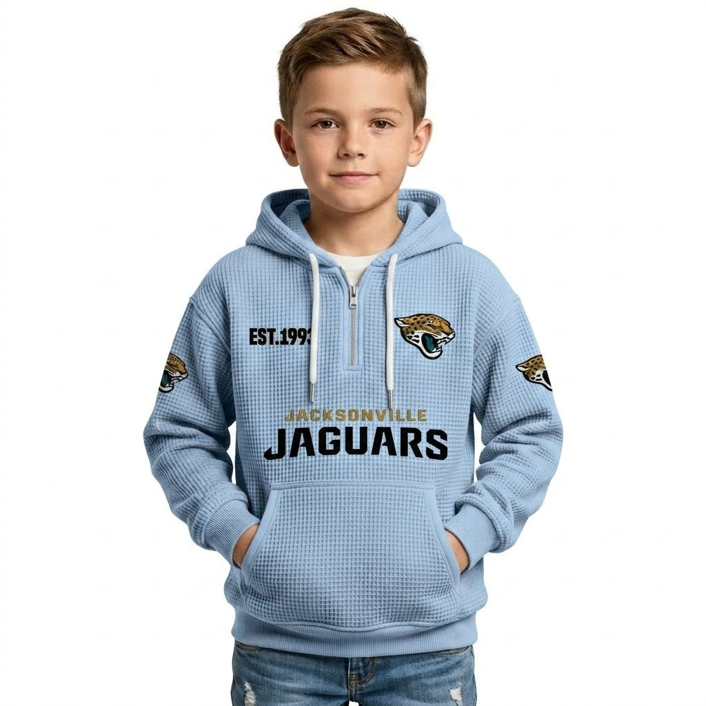 Jacksonville Jaguars EST 1993 Printed Quarter Zip Waffle Knit Kids Hoodie