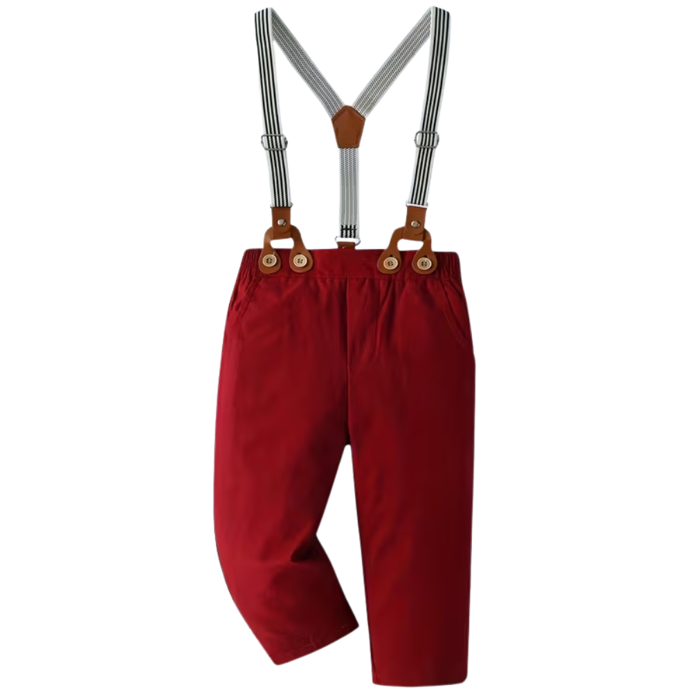 Baby Boys 3 Piece Of Long Sleeve Shirt And Suspender Pants With Hat Set