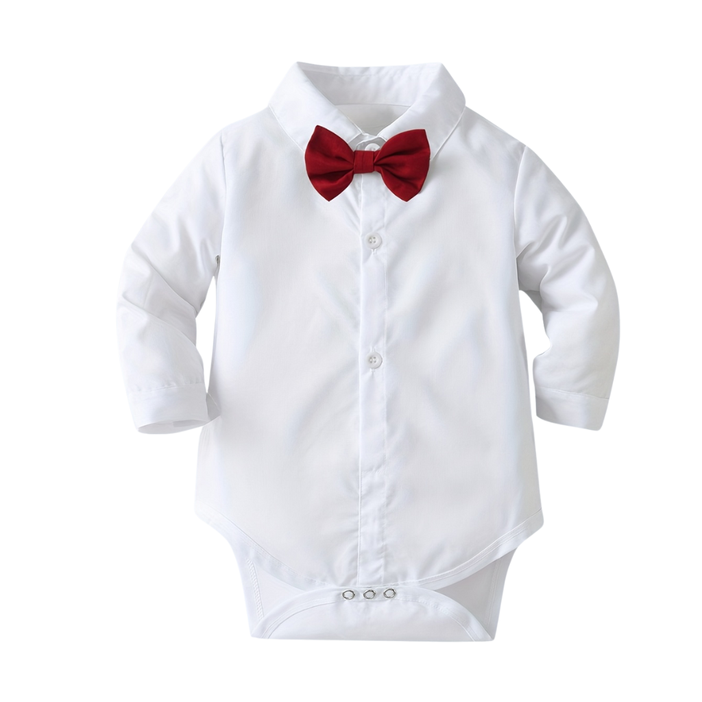 Boys Two Piece Outfit With Bow Tie And Suspenders