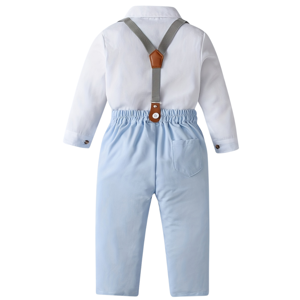 Boys Two Piece Long Sleeve Bow Tie Shirt And Suspender Pants