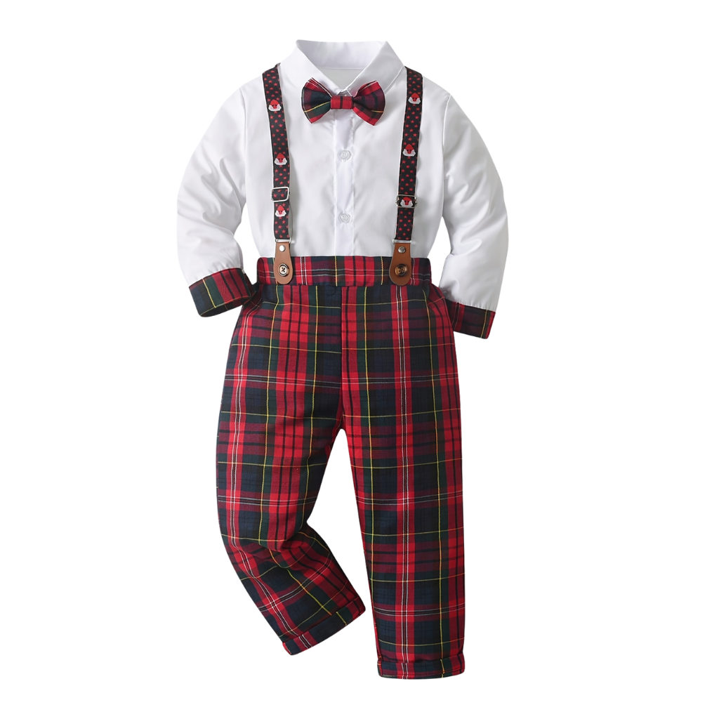 Plaid Patterned Shirt And Pant Set With Bow