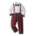 Plaid Patterned Shirt And Pant Set With Bow