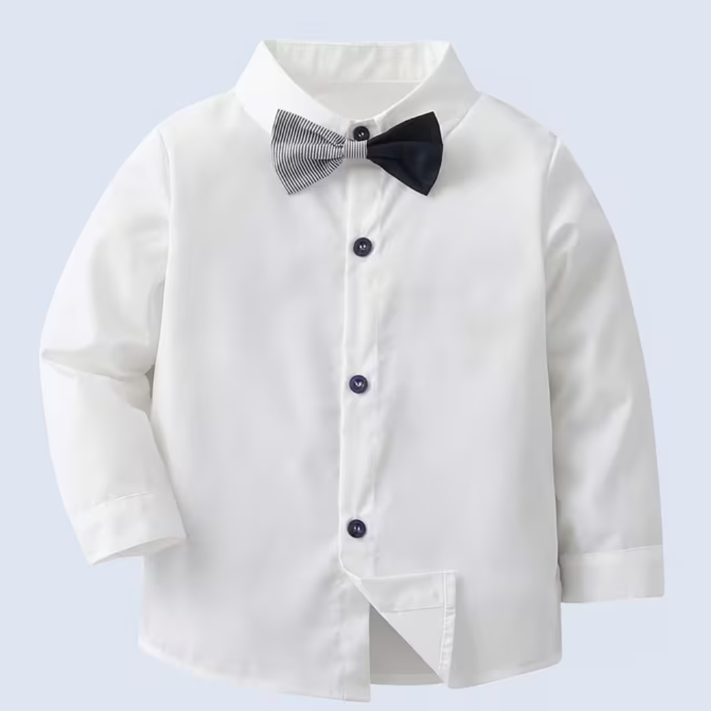 Boys Four Piece Outfit Set With Long Sleeve Shirt with Bow Tie Vest And Pants