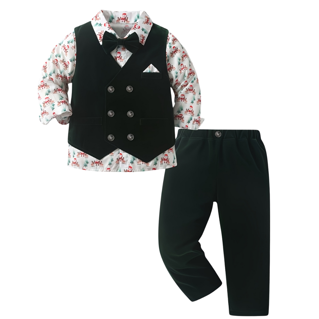Boys 3 Piece Vest Shirt With Bow Tie And Pant Set