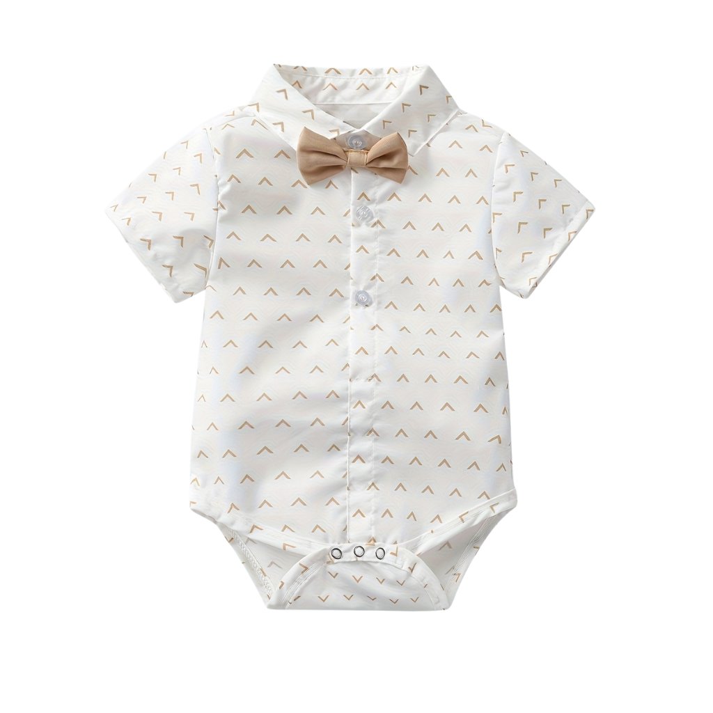 2 Piece Short Sleeved Collared Shirt With Shorts Bow Tie Set