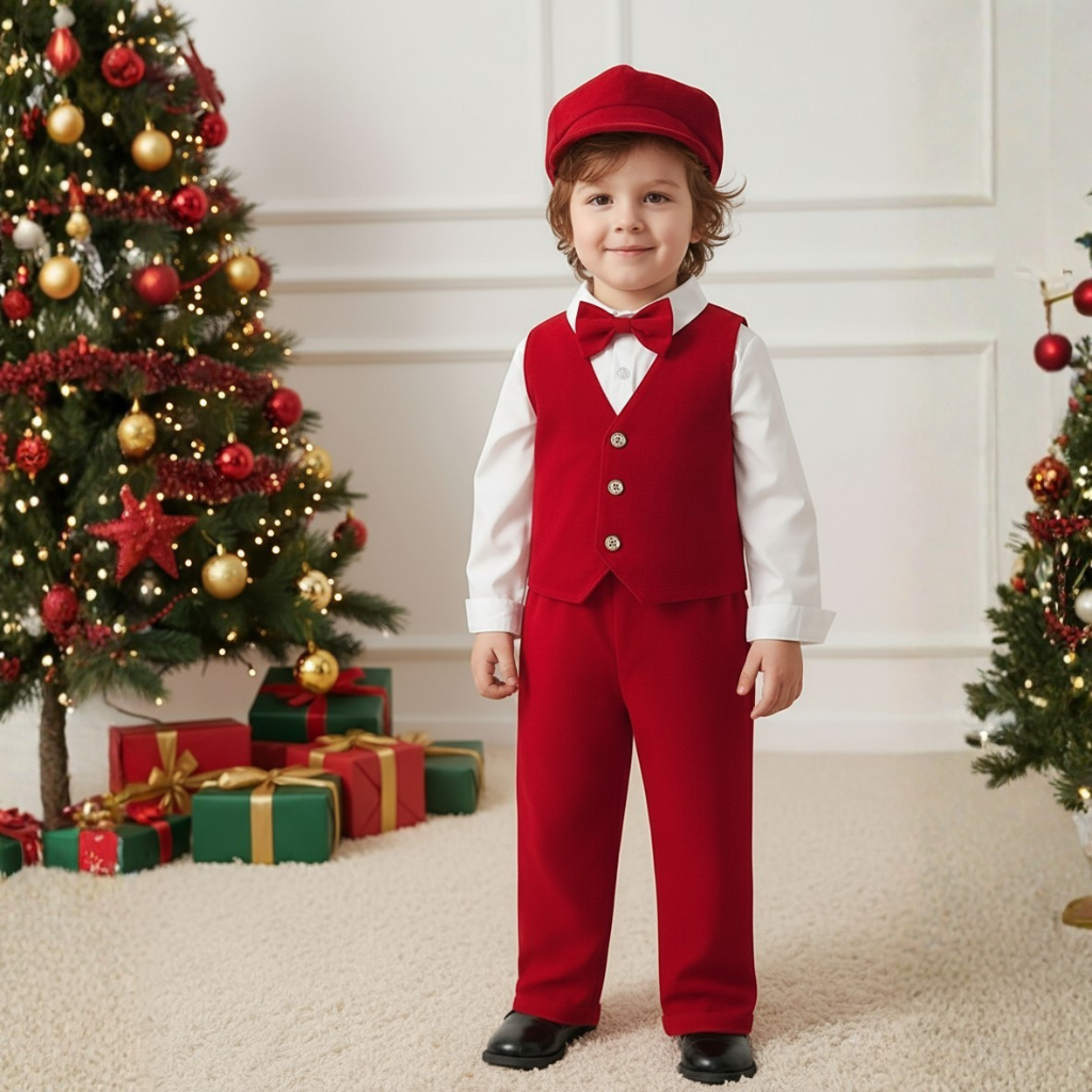 Baby Boys 4 Piece Of Long Sleeve Shirt Vest And Pants Outfit Suit Set With Hat