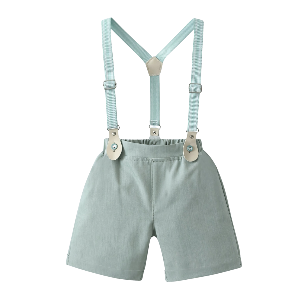 2 Piece Of Short Sleeve Shirt And Suspender Shorts Outfit Set