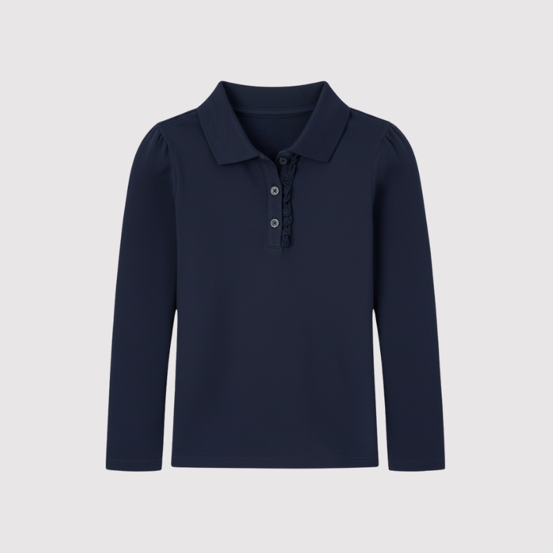 Girls Long Sleeve Ruffle Pique Polo