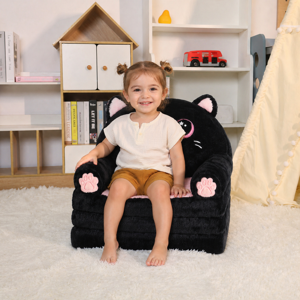 Toddlers 2 In 1 Kids Couch Bed With Cozy Velvet Flip Open Design