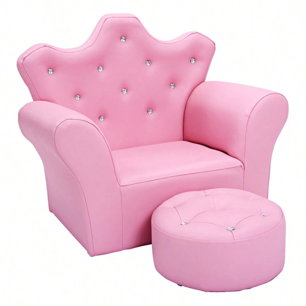 Kids Princess Armchair Sofa With Ottoman Seat