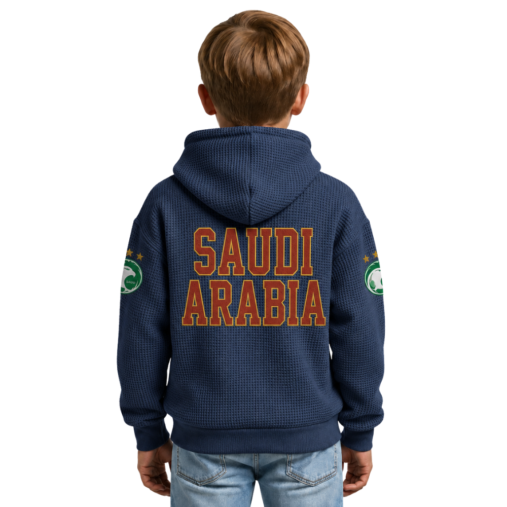 FIFA 2026 Saudi Arabia Printed Waffle Quarter Zip Kids Football Fan Hoodie