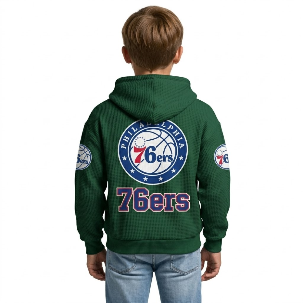 Philadelphia 76ers EST 1946 Kids Baseball Fan Printed Waffle Quarter Zip Hoodie
