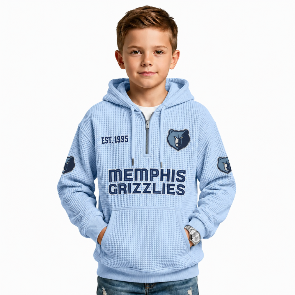 Memphis Grizzlies EST 1995 Kids Baseball Fan Printed Waffle Quarter Zip Hoodie