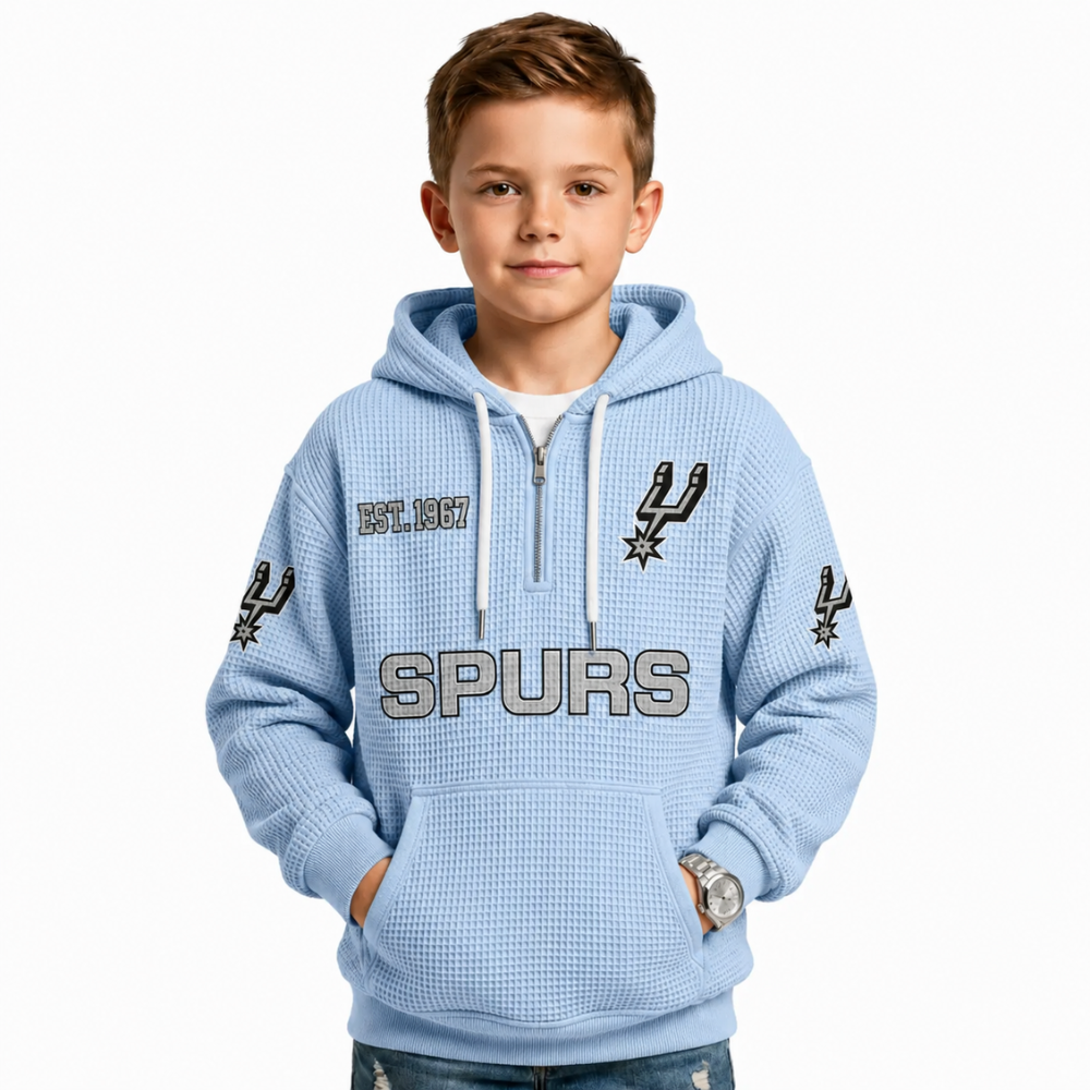 San Antonio Spurs EST 1967 Kids Baseball Fan Printed Waffle Quarter Zip Hoodie