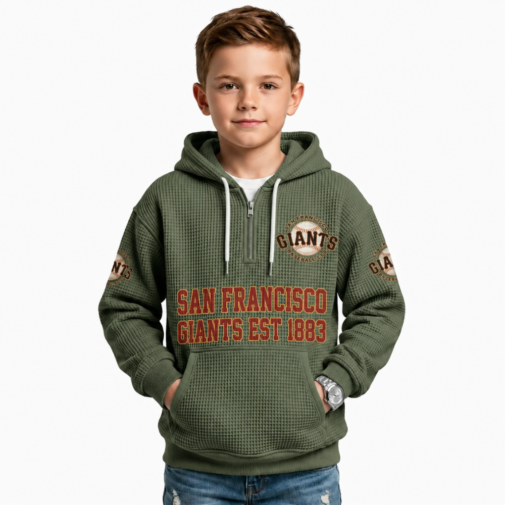 San Francisco Giants Kids Baseball Fan Printed Waffle Quarter Zip Hoodie EST 1883