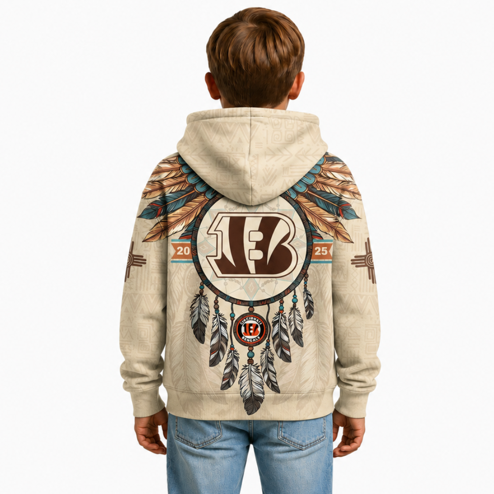 Native Heritage Inspired Cincinnati Bengals Football Fan Printed Pullover Kids Hoodie