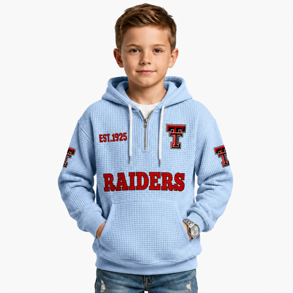 Las Vegas Raiders EST 1925 Themed Quarter Zip Waffle Kids Football Fan Hoodie