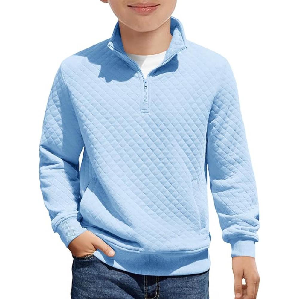 Boys Quilted Sweatshirt With Quarter Zip And Long Sleeves