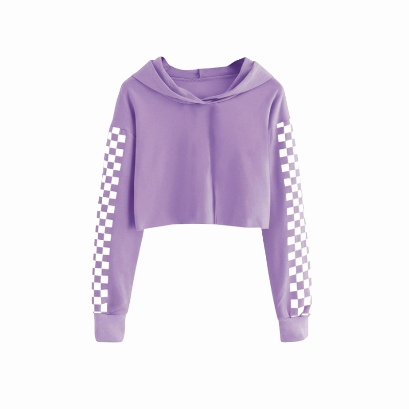 Girls Plaid Long Sleeve Crop Top Hoodie Sweatshirts