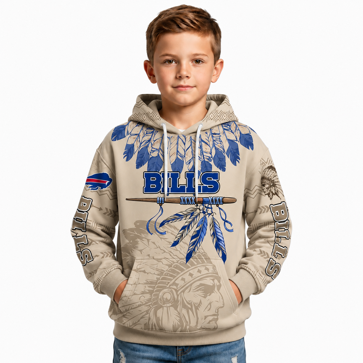 Personalized Native Heritage Themed Buffalo Bills Football Fan Pullover Kids Hoodie