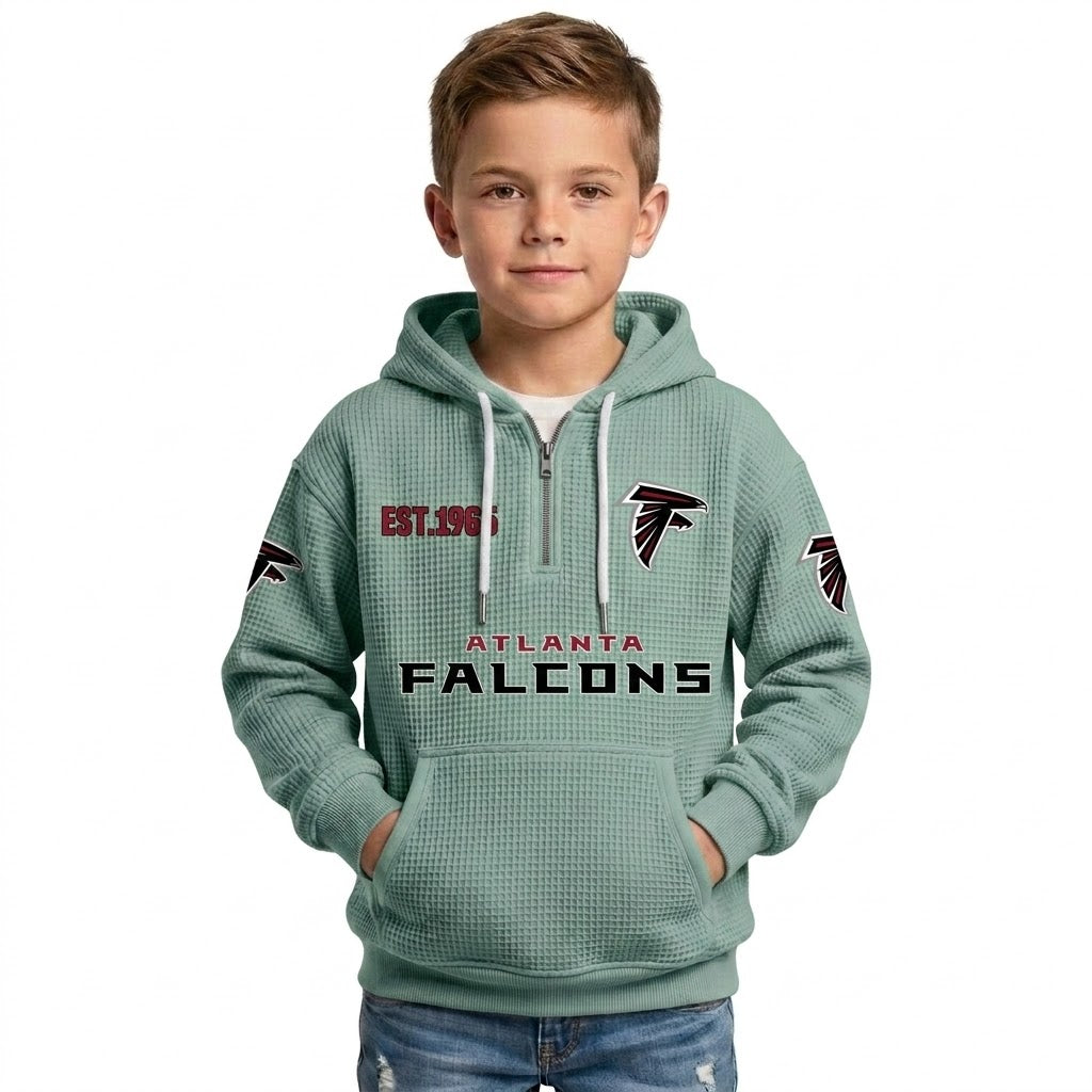 Atlanta Falcons EST 1965 Printed Quarter Zip Waffle Kids Football Hoodie