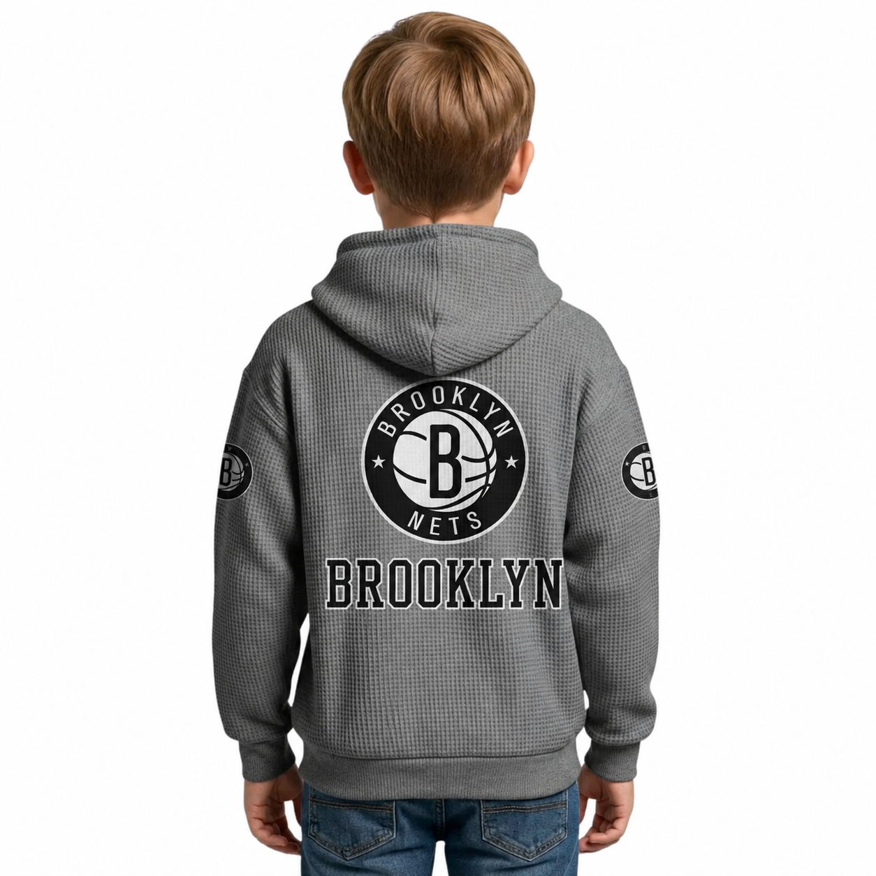 Brooklyn Nets EST 1967 Kids Baseball Fan Printed Waffle Quarter Zip Hoodie