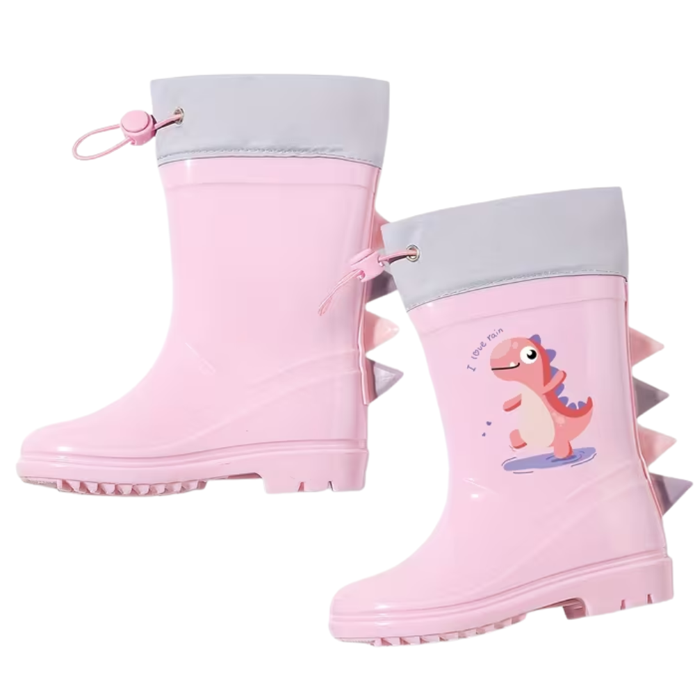 Kids Waterproof Dinosaur Design PVC Boots With Anti Slip Sole