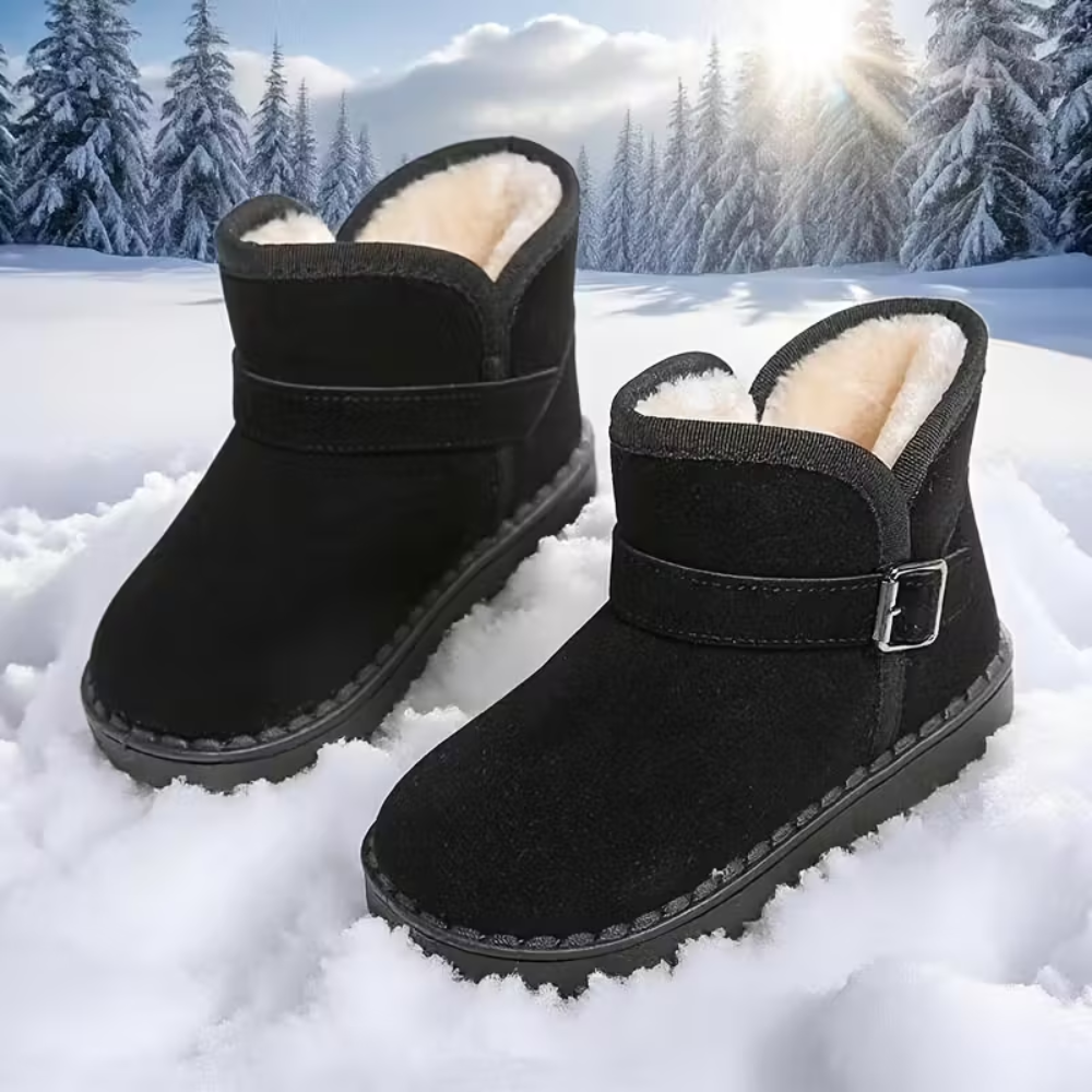 Girls Round Front Solid Fabric Winter Boots