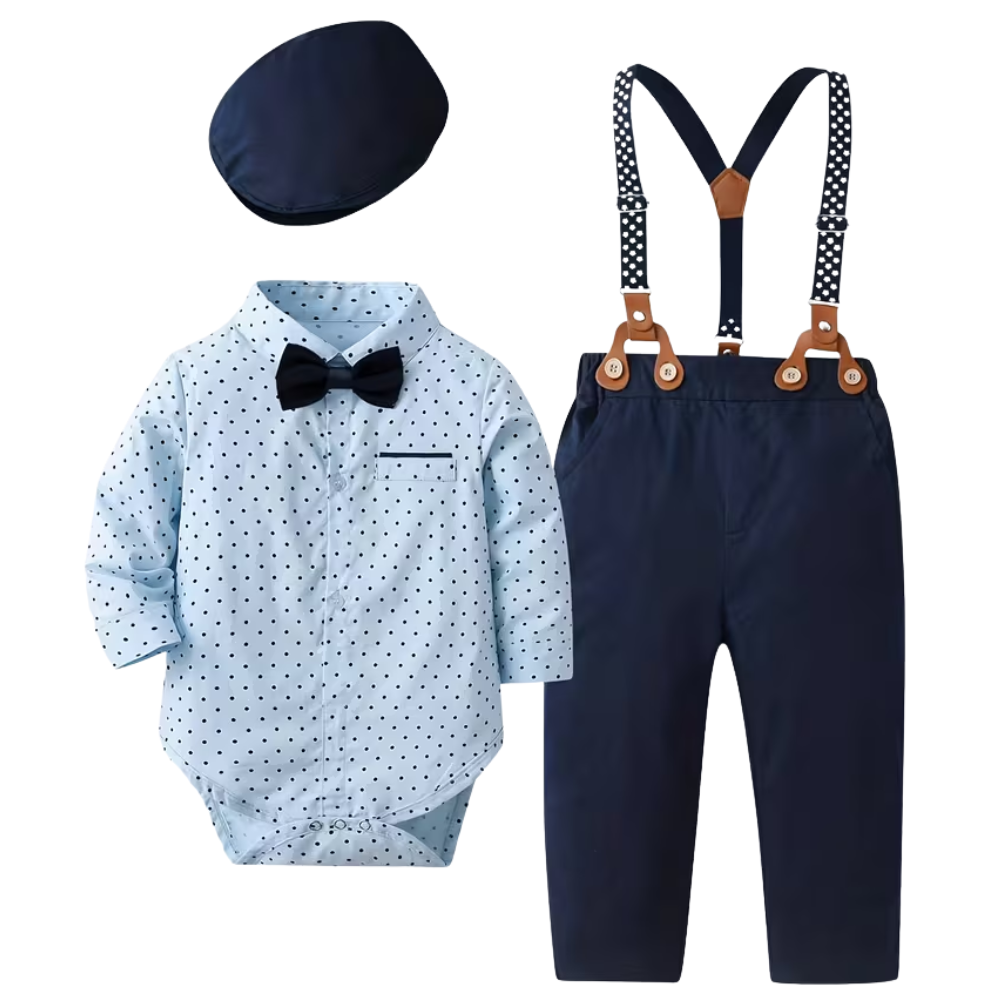 Baby Boys 3 Piece Of Long Sleeve Shirt And Suspender Pants With Hat Set