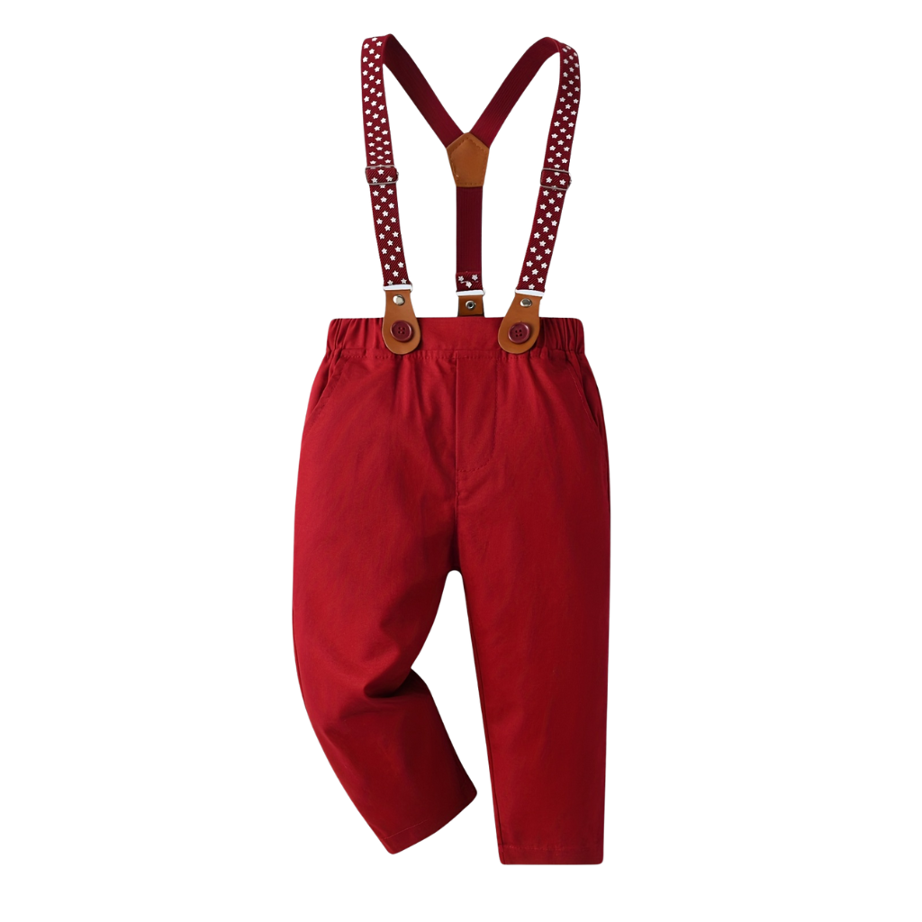 Boys Two Piece Outfit With Bow Tie And Suspenders