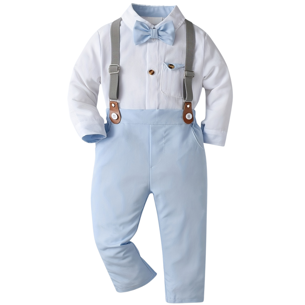 Boys Two Piece Long Sleeve Bow Tie Shirt And Suspender Pants
