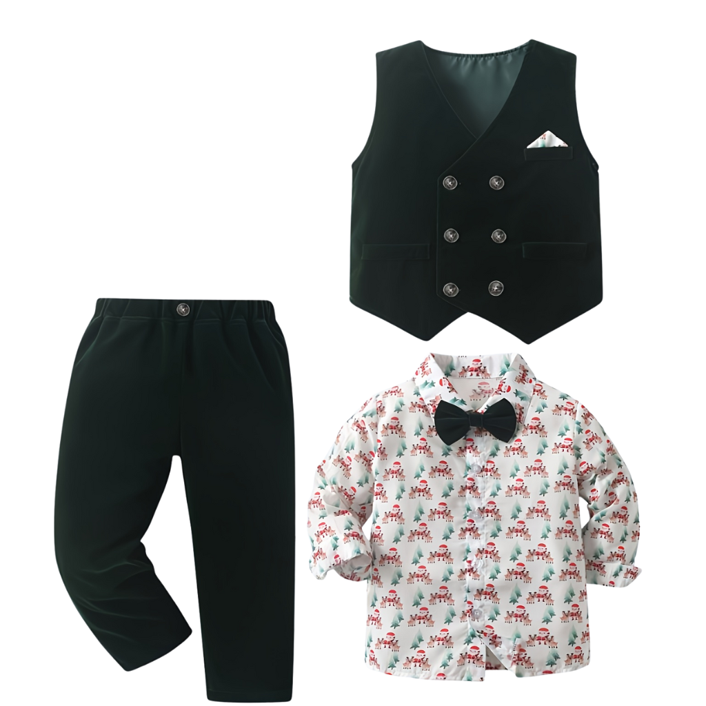 Boys 3 Piece Vest Shirt With Bow Tie And Pant Set