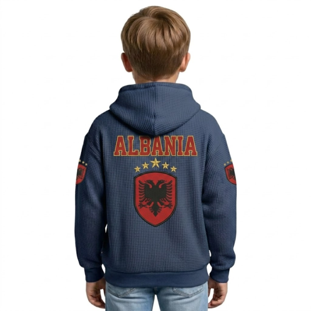FIFA 2026 Albania Printed Waffle Quarter Zip Kids Football Fan Hoodie