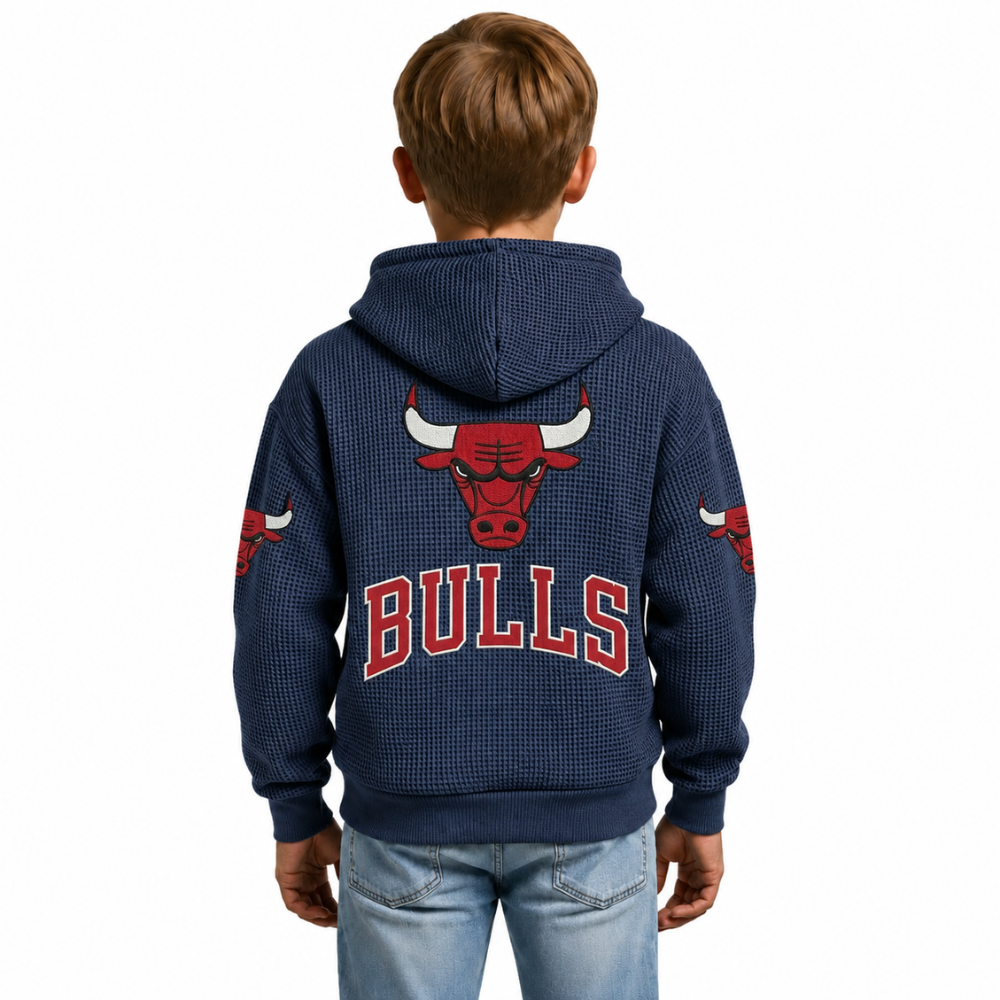 Chicago Bulls EST 1966 Kids Baseball Fan Printed Waffle Quarter Zip Hoodie