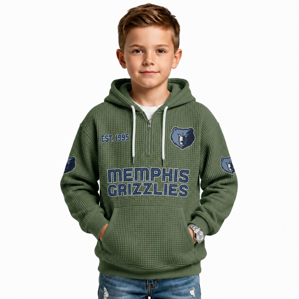 Memphis Grizzlies EST 1995 Kids Baseball Fan Printed Waffle Quarter Zip Hoodie