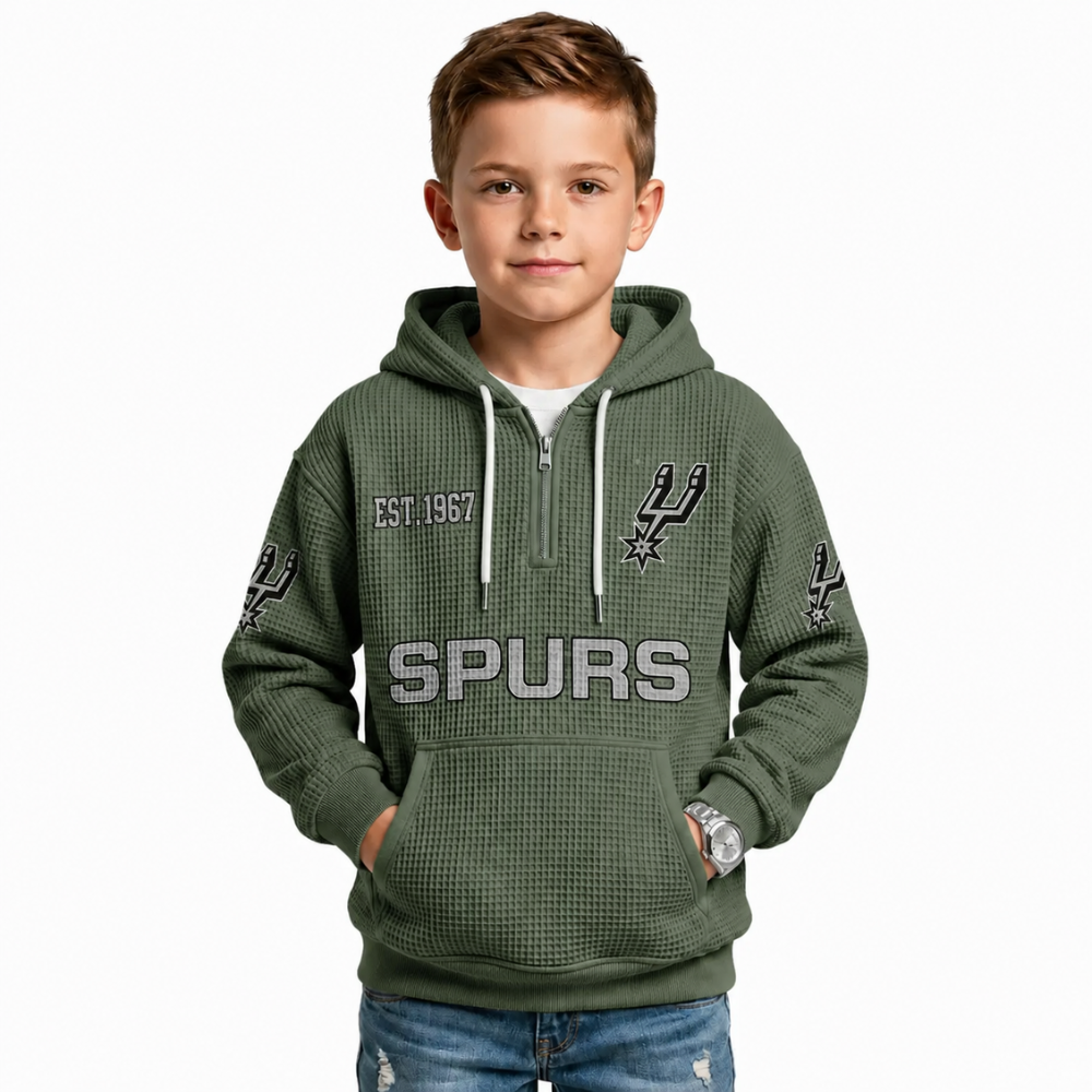 San Antonio Spurs EST 1967 Kids Baseball Fan Printed Waffle Quarter Zip Hoodie