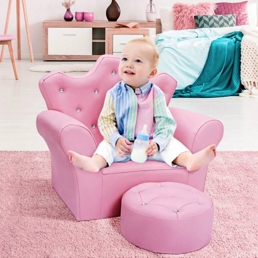 Kids Princess Armchair Sofa With Ottoman Seat