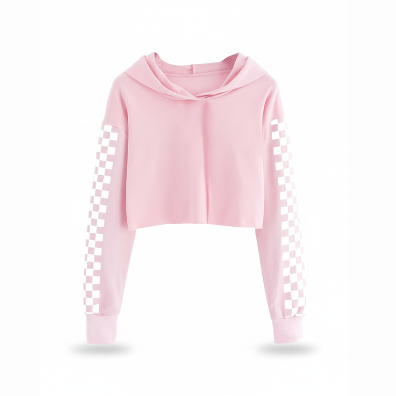 Girls Plaid Long Sleeve Crop Top Hoodie Sweatshirts