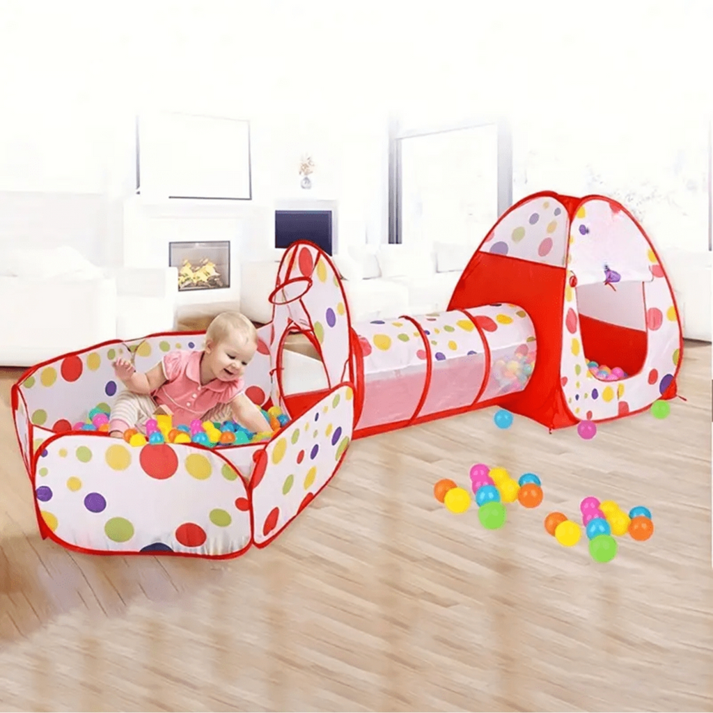 Kids 3 In 1 Indoor Foldable Game House With Steel Frame Play Tent Set