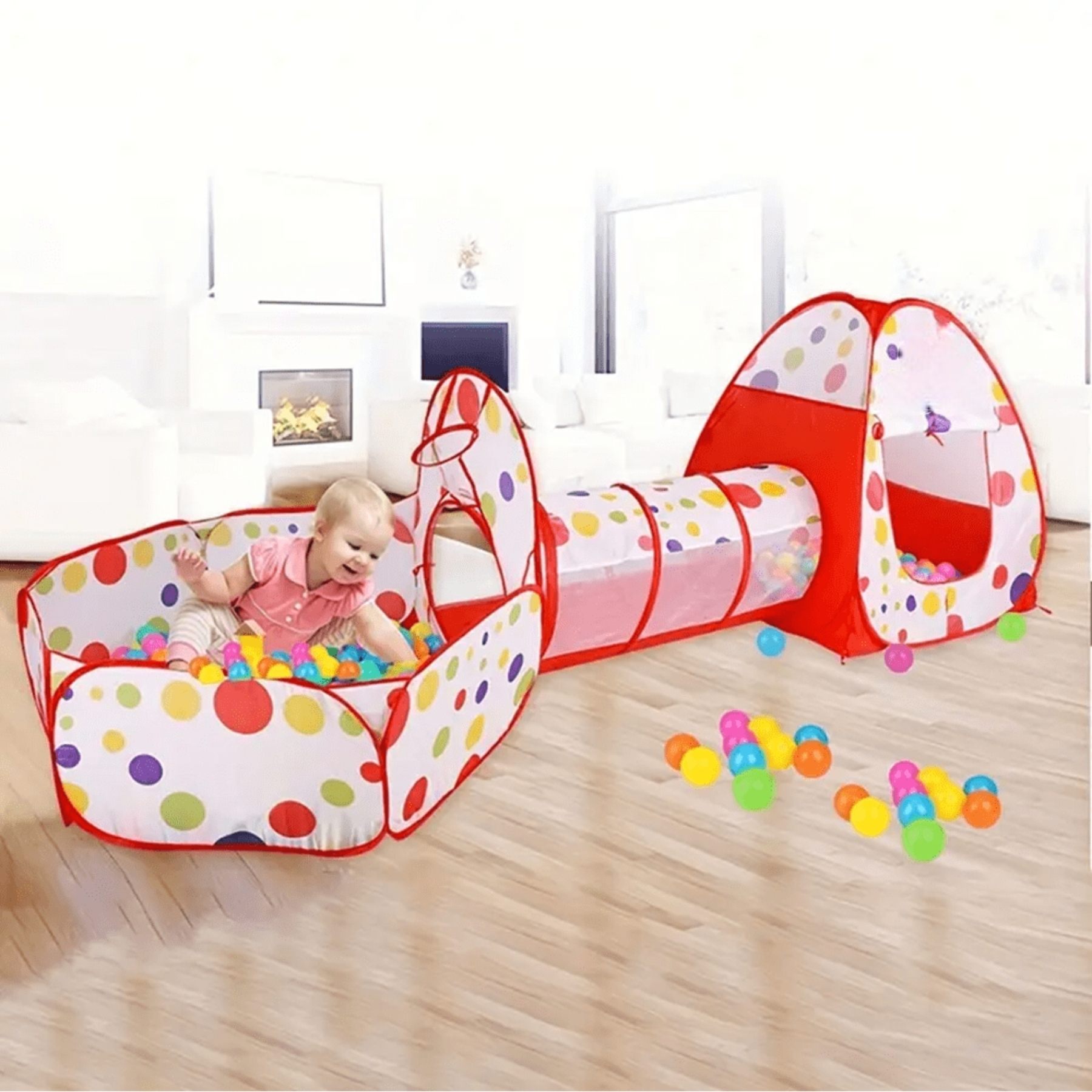 Kids 3 In 1 Indoor Foldable Game House With Steel Frame Play Tent Set