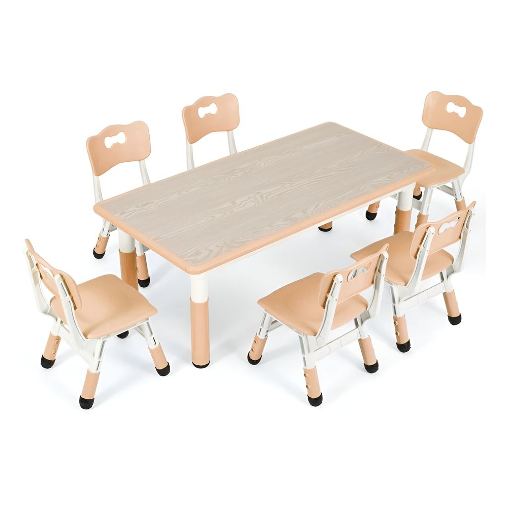 Kids Adjustable Table And 6 Chairs Set