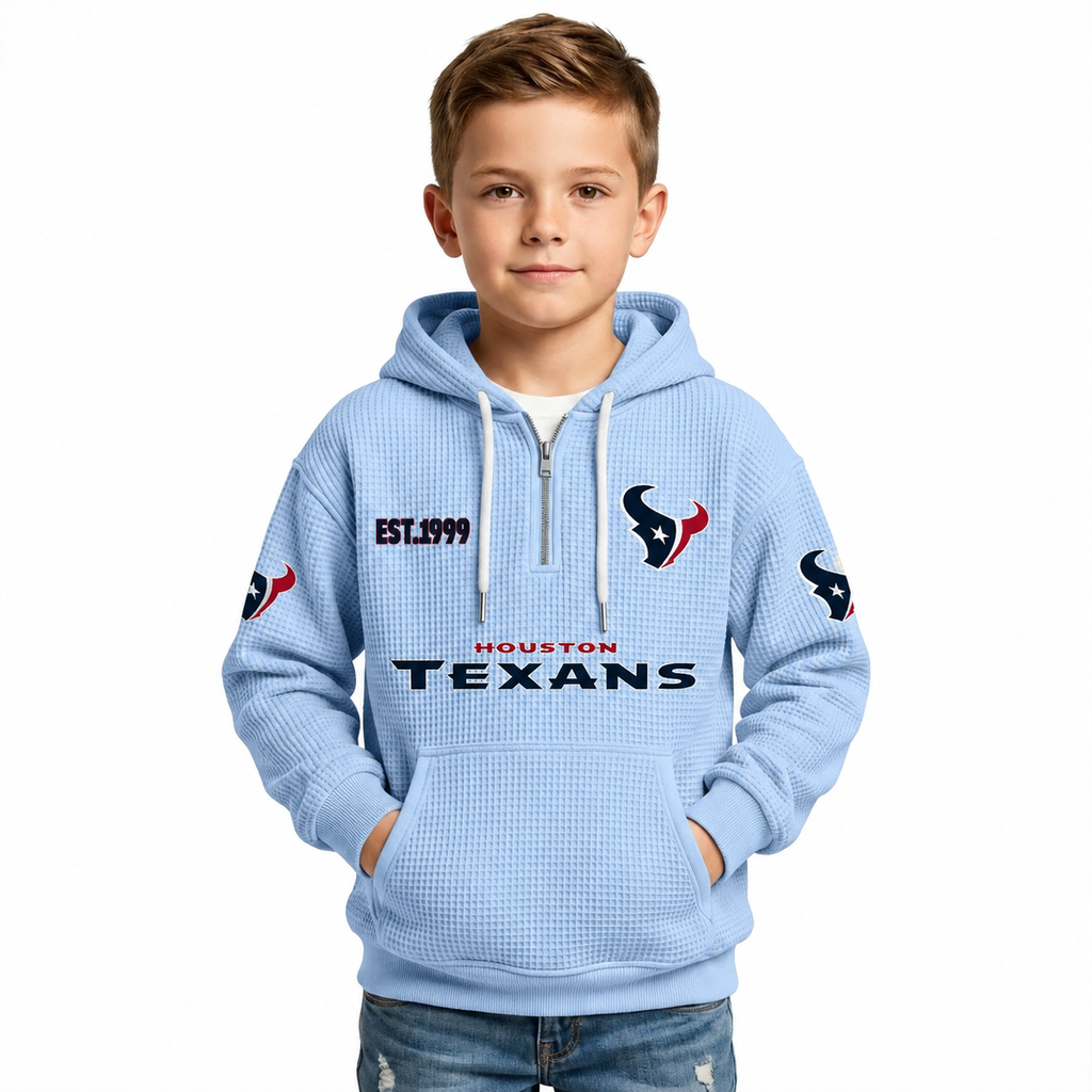 Houston Texans Football Themed Quarter Zip Waffle Kids Hoodie